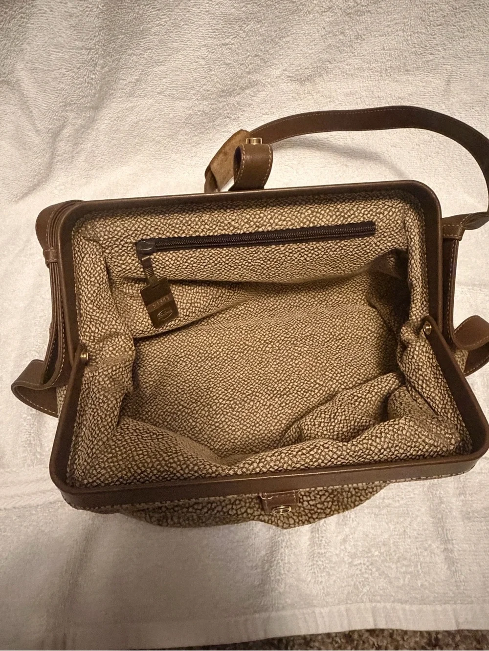 Borbonese Textured Brown Shoulder Bag with Adjustable Strap